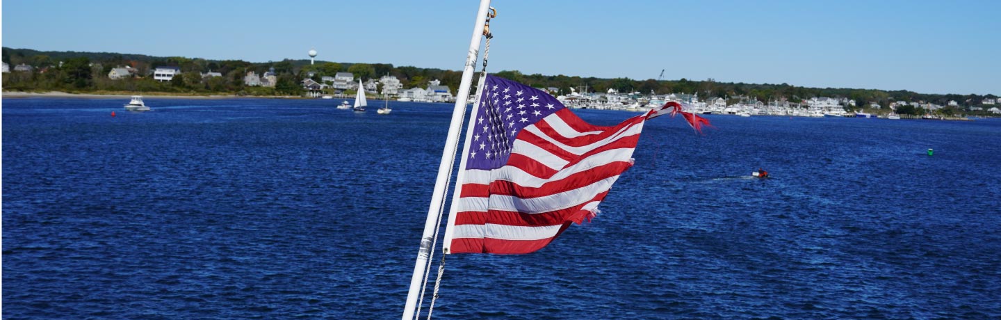 American flag near the ocean 